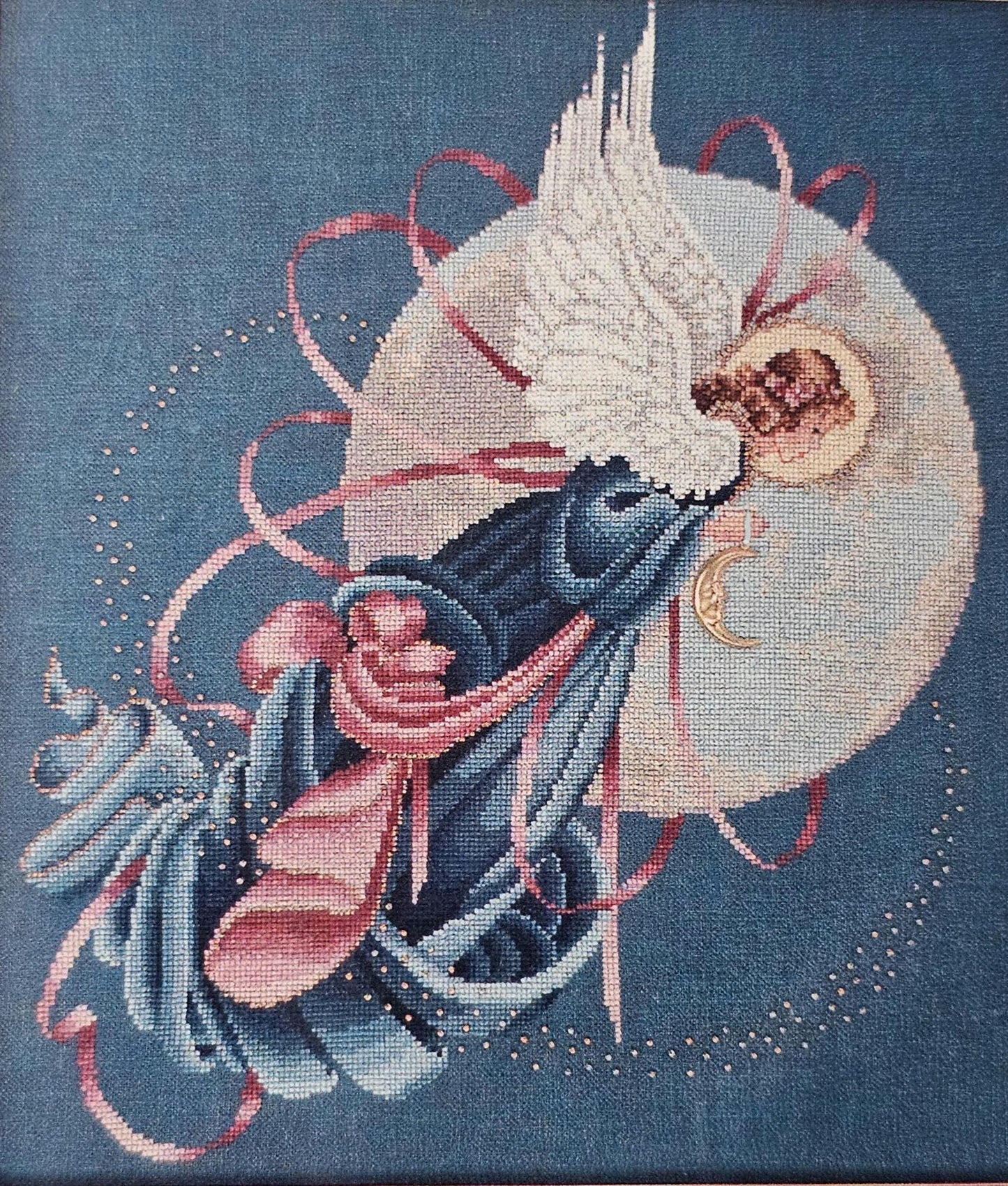 Blue Moon Angel Vintage Cross Stitch Pattern: Lavender and Lace