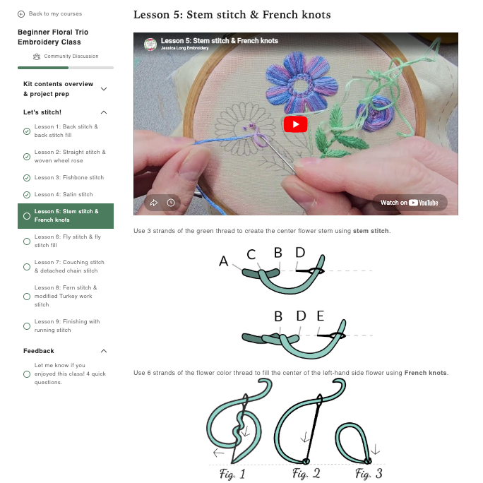 Floral Trio Embroidery Kit & eCourse