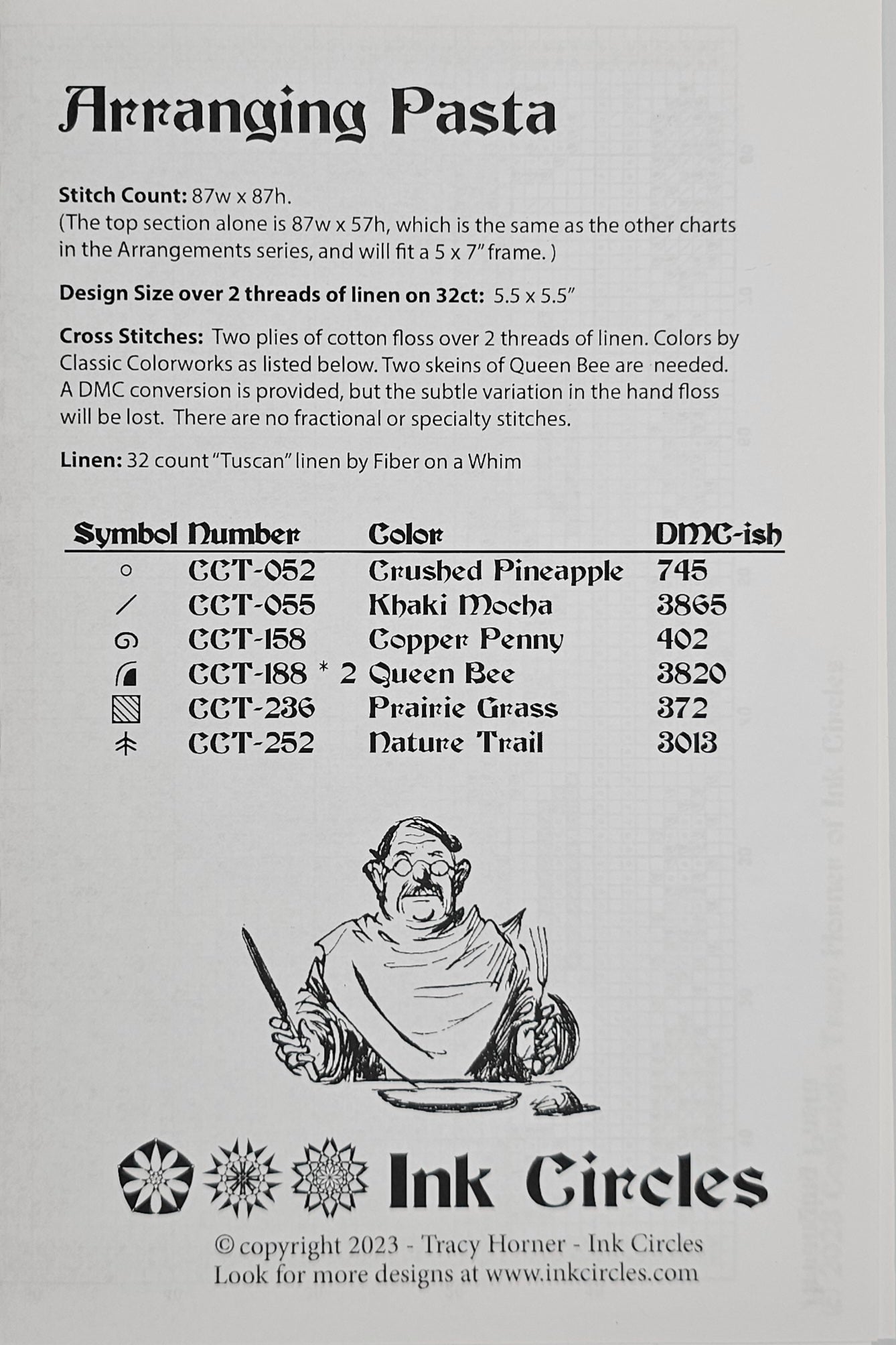 Arranging Pasta by Ink Circles Cross Stitch Pattern