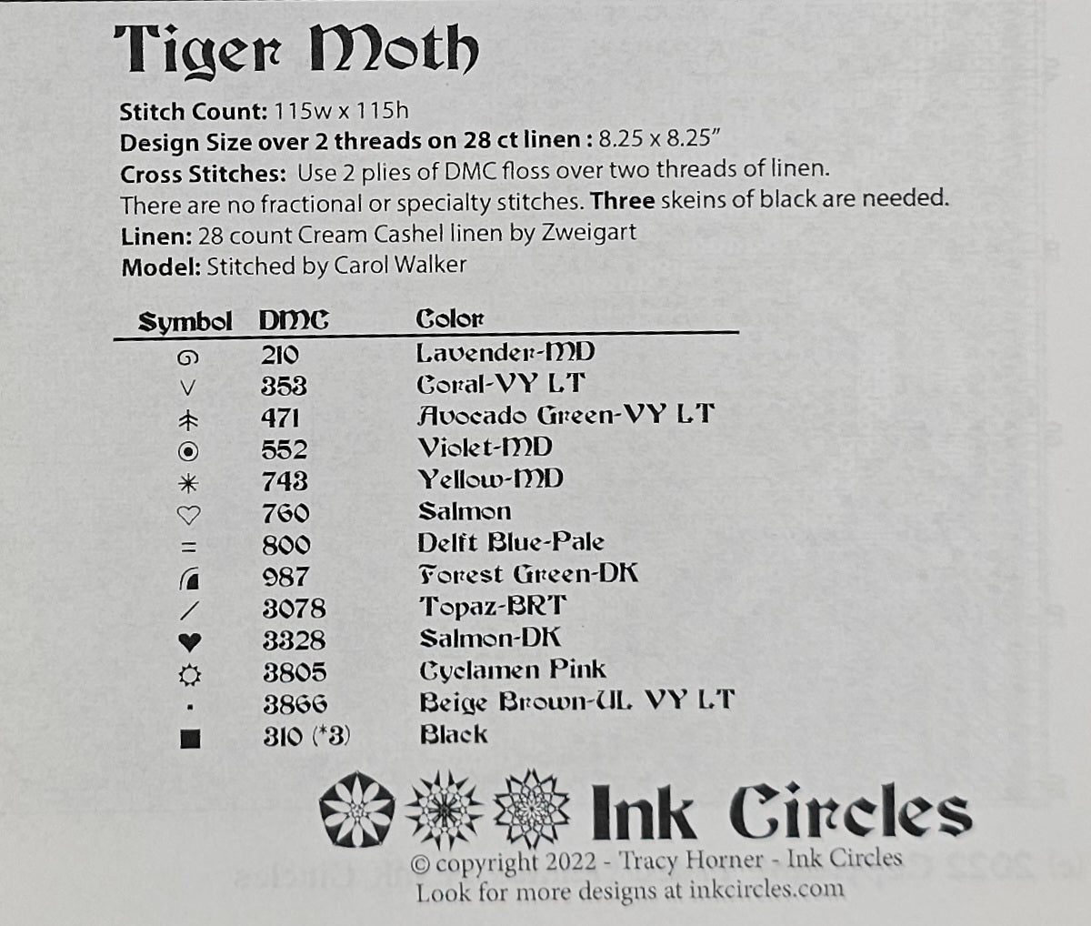 Tiger Moth Cross Stitch Pattern