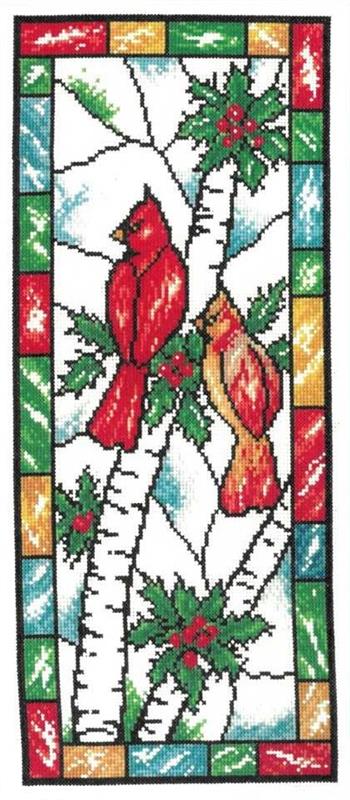 Stained Glass Winter Cardinal by Ursula Michael Cross Stitch Pattern
