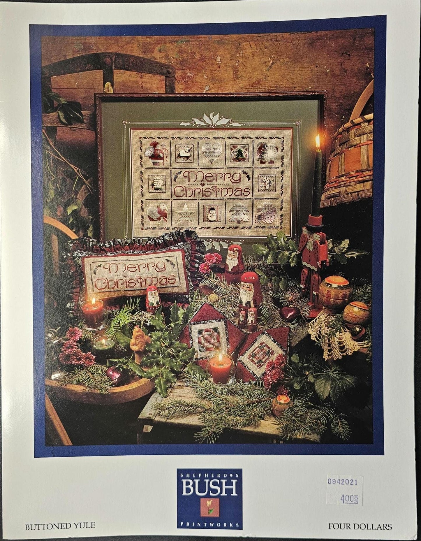Buttoned Yule Vintage Cross Stitch Pattern