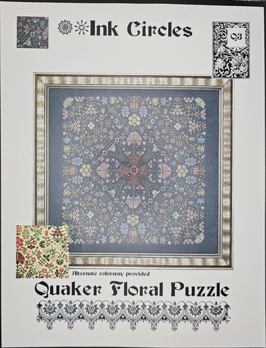 Quaker Floral Puzzle Vintage Cross Stitch Pattern: Ink Circles