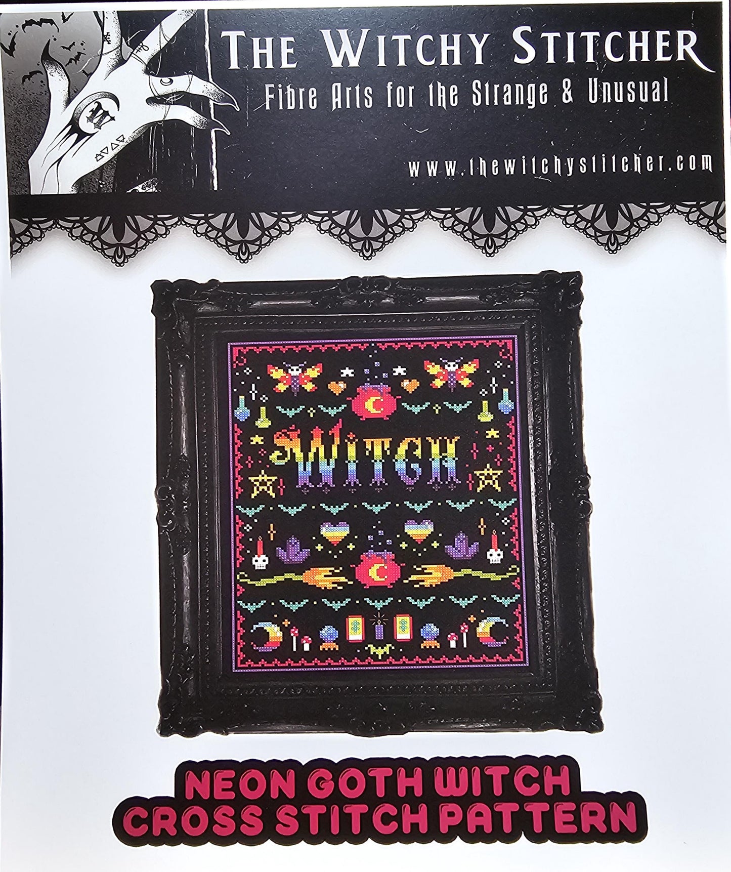 Neon Goth Witch Cross Stitch Pattern: The Witchy Stitcher
