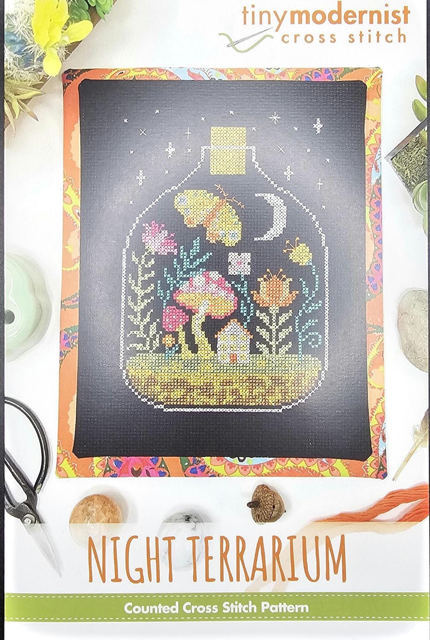 Night Terrarium Cross Stitch Pattern: Tiny Modernest