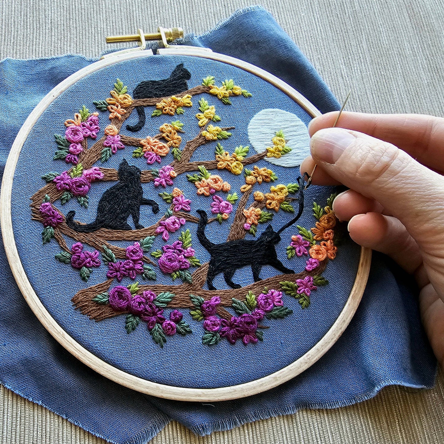 Cats & Full Moon Embroidery Kit