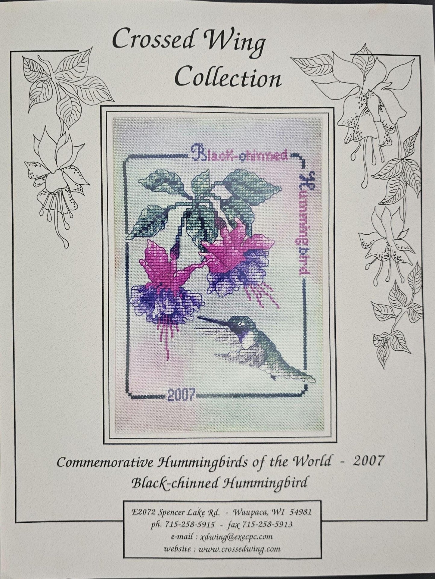 Black Chinned Hummingbird Vintage Cross Stitch Pattern