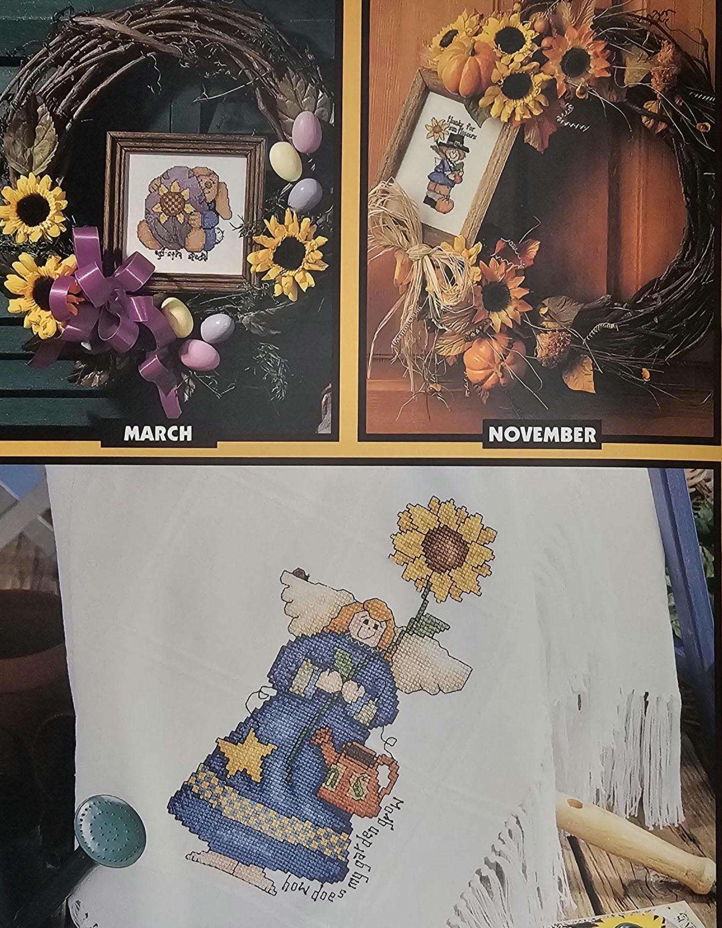 A Year of Sunflowers Vintage Cross Stitch Pattern
