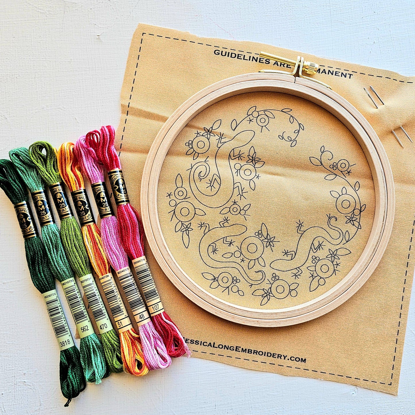 Backyard Geckos hand embroidery kit