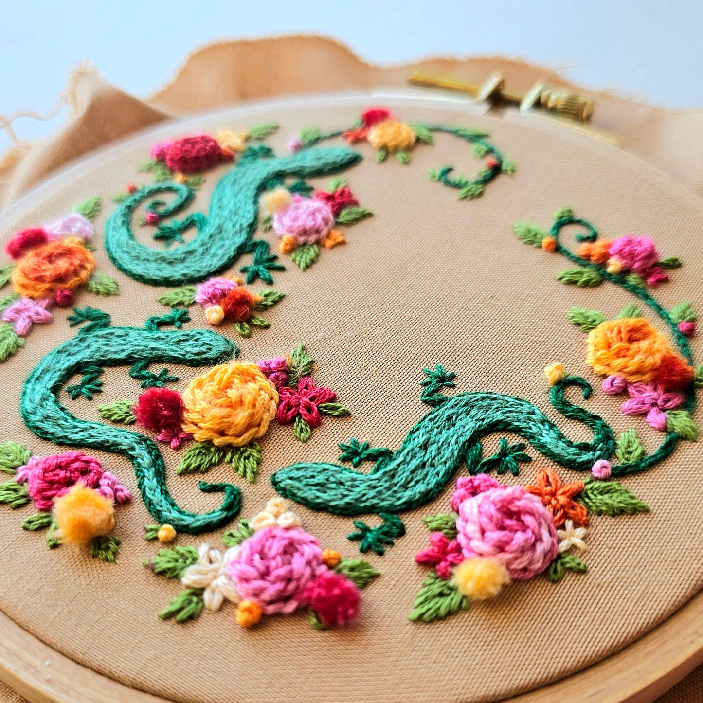 Backyard Geckos hand embroidery kit