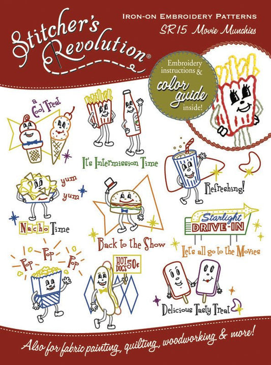 Stitchers Revolution Embroidery Transfer Pattern - Movie Munchies