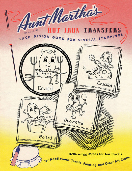 Aunt Marthas Embroidery Transfer Pattern - Egg Motifs for Tea Towels