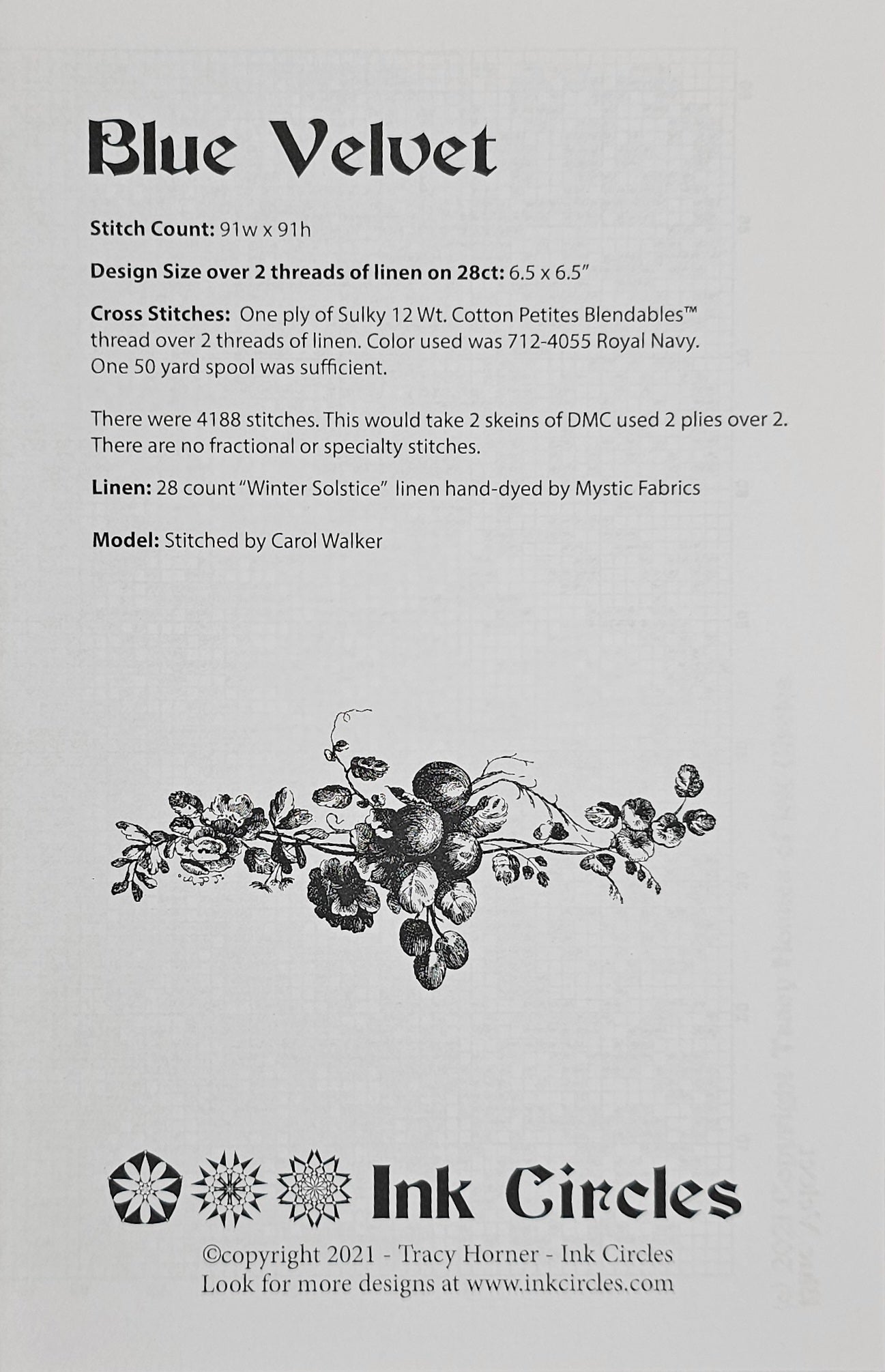 Blue Velvet Cross Stitch Pattern: Ink Circles