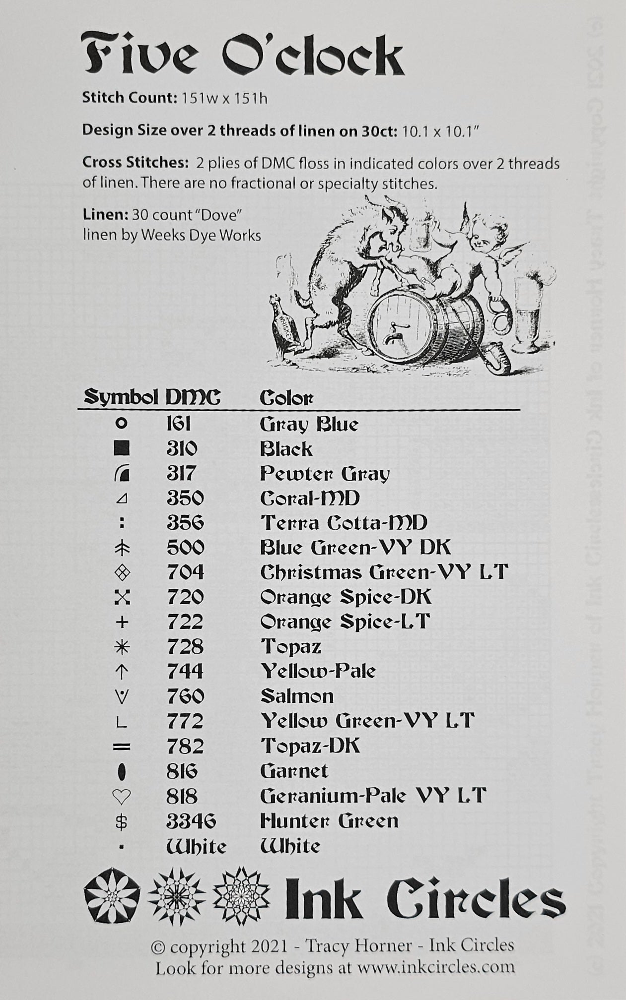 Five O'clock Cross Stitch Pattern: Ink Circles